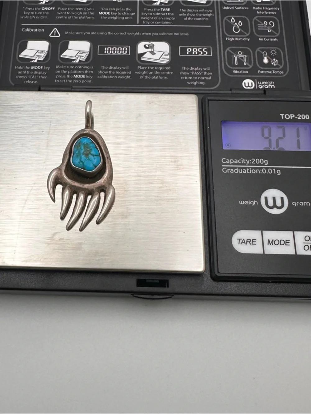 Vintage Stamped Sterling & Turquoise Bear Claw Pendant Stamped LD Native